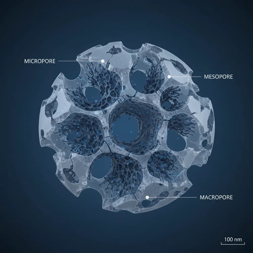 Molecular structure visualization showing pore architecture