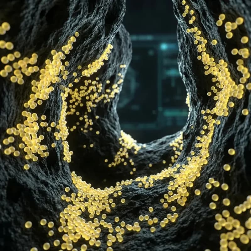 Vue microscopique du charbon actif piégeant les molécules d'ammoniaque dans ses micropores