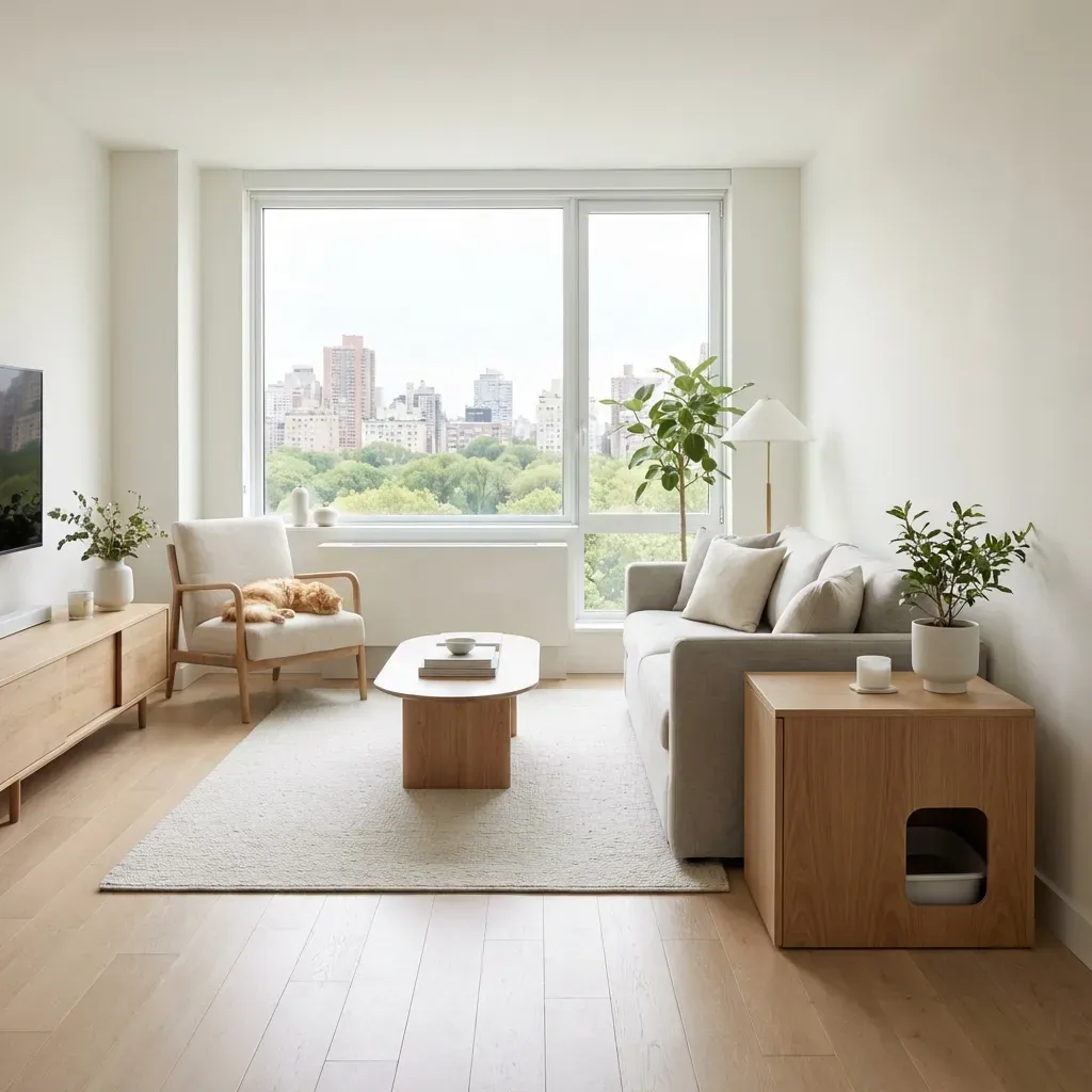 Clean, fresh apartment living room showing successful odor control