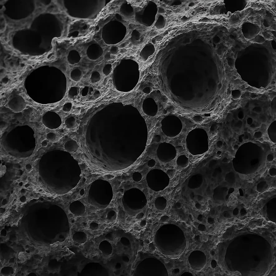 Magnified view of activated carbon pore structure