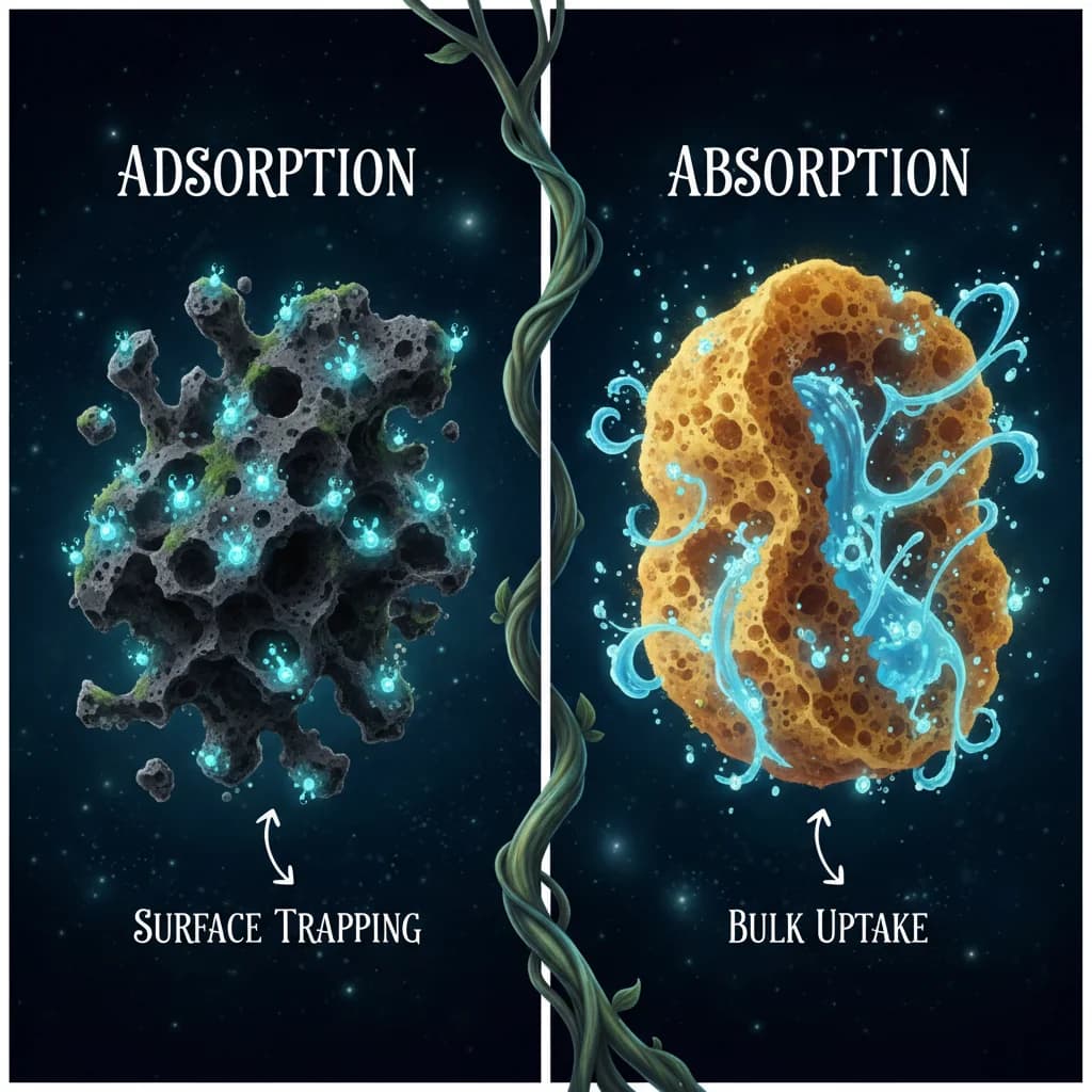 Comparaison entre adsorption en surface et absorption dans le volume d'un matériau