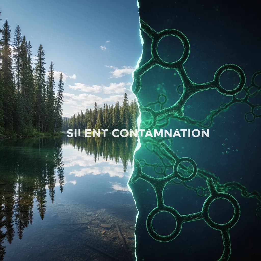 PFAS Canada drinking water rules and 2026 regulations shown with lake water and molecular contamination