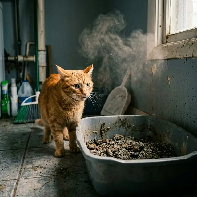 Cat confused by dusty litter box