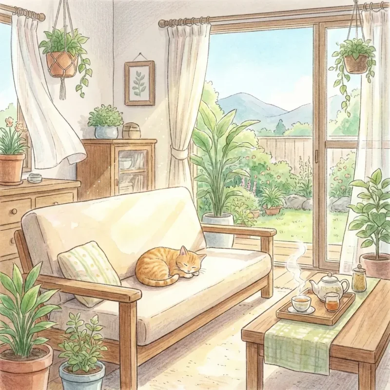 A cat napping peacefully in a room with fresh, clean air