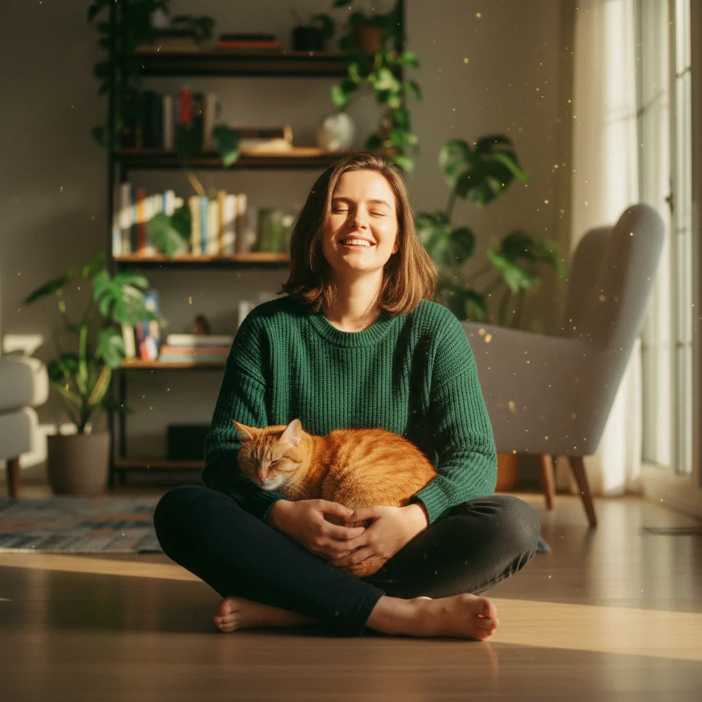 Maison fraîche avec chat et bac à litière bien entretenu