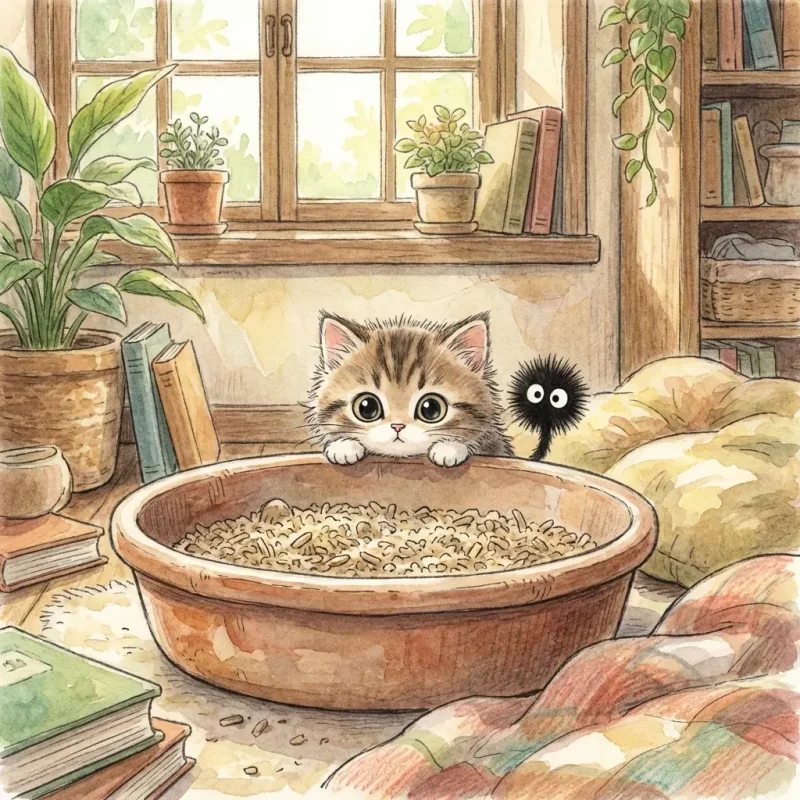 Chaton explorant un bac à litière sans parfum