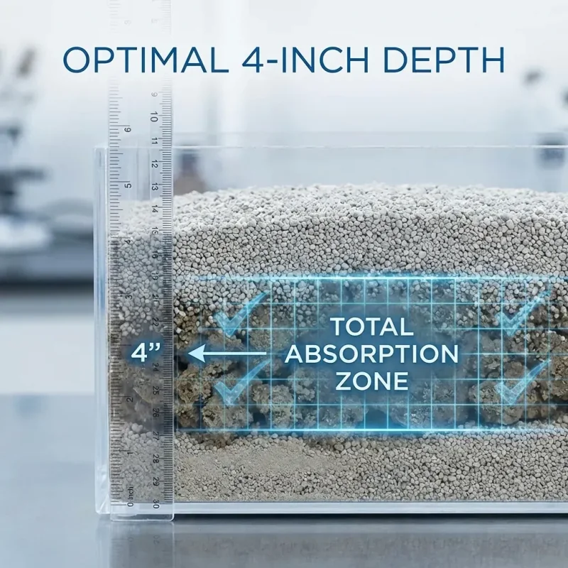 Diagramme montrant 8-10 cm comme profondeur optimale pour pieger les odeurs