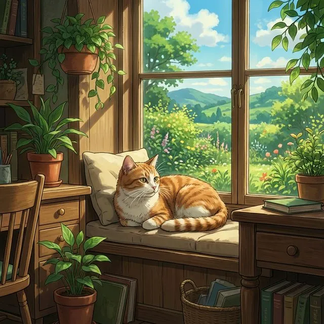 Cat lounging comfortably in summer heat