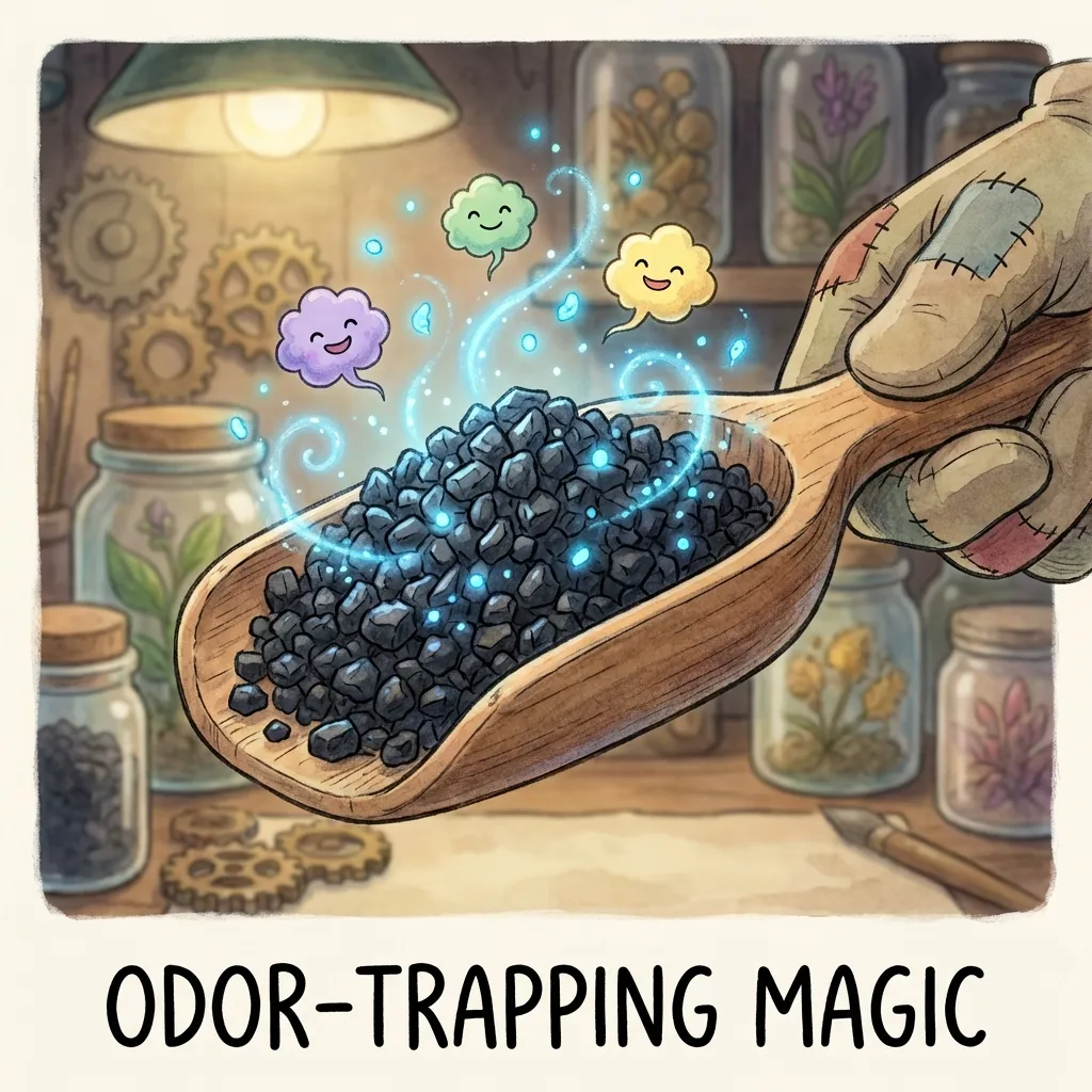 Covered litter box with activated carbon deodorizer for enhanced odour control