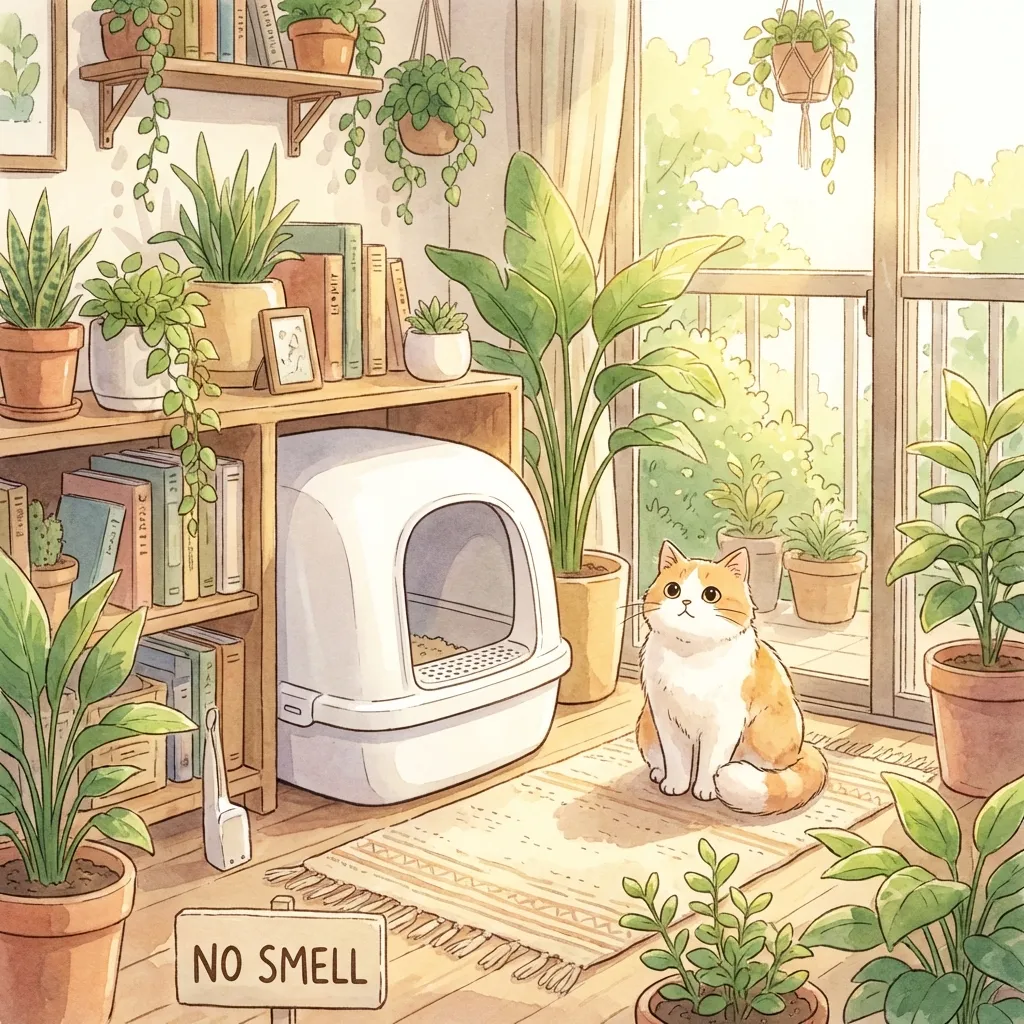 Clean and inviting litter box setup in a modern apartment