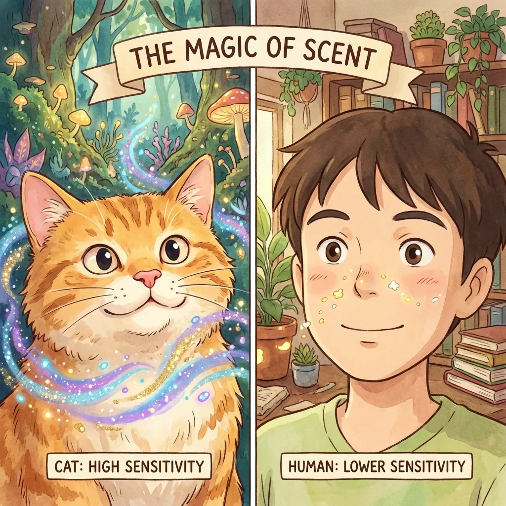Diagram comparing human vs cat scent receptors