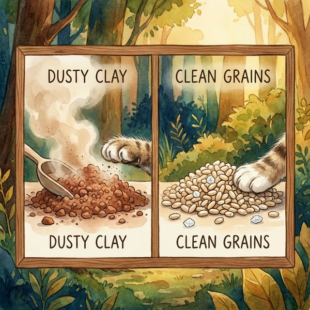 Dusty clay litter causing mess and odor comparison