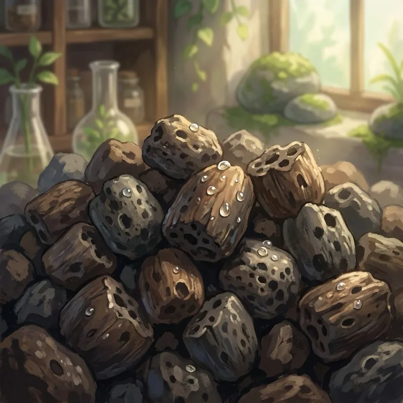 Coconut shells being processed into activated carbon