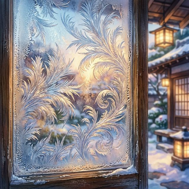 Frosted window showing cold temperatures that trap indoor odors