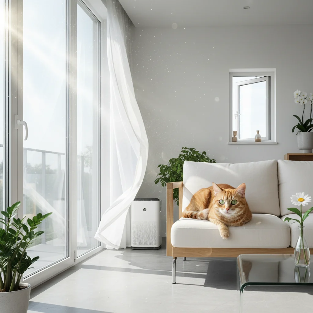 Happy cat owner with fresh-smelling home - best cat litter odor control result