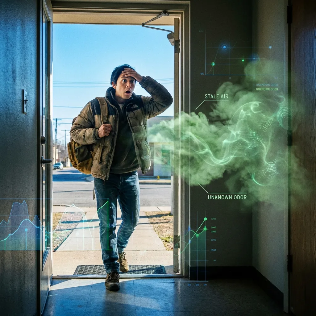 A person walking into a home and being hit with a fresh scent versus a cat smell