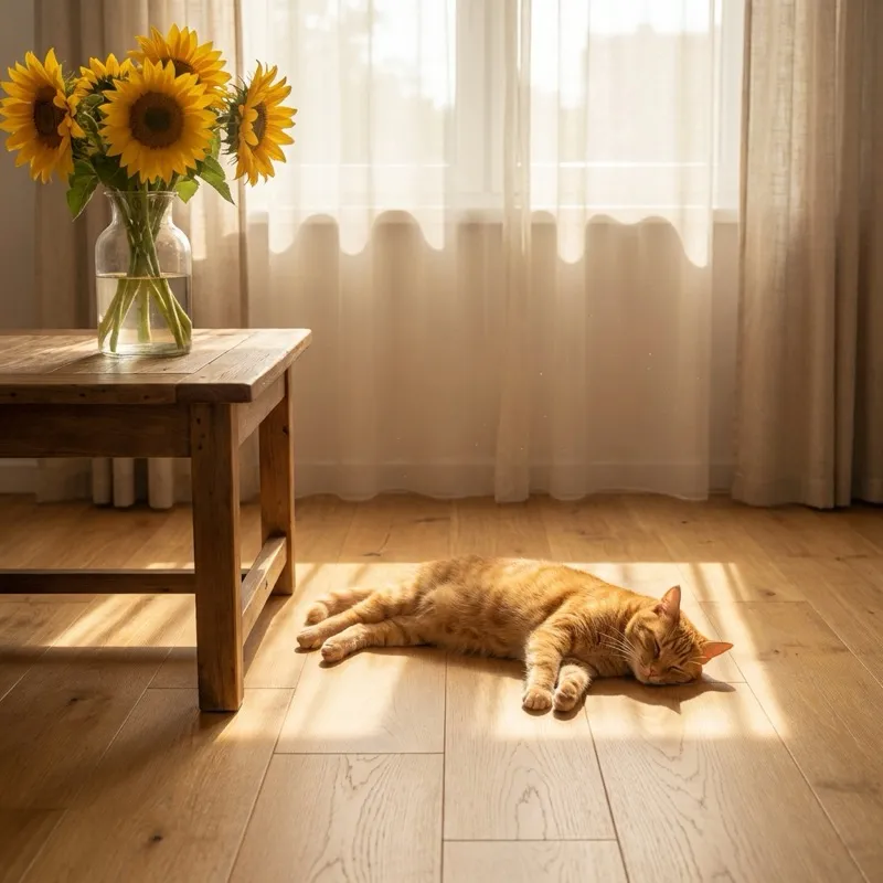 Cat seeking relief from summer heat and litter box odor challenges